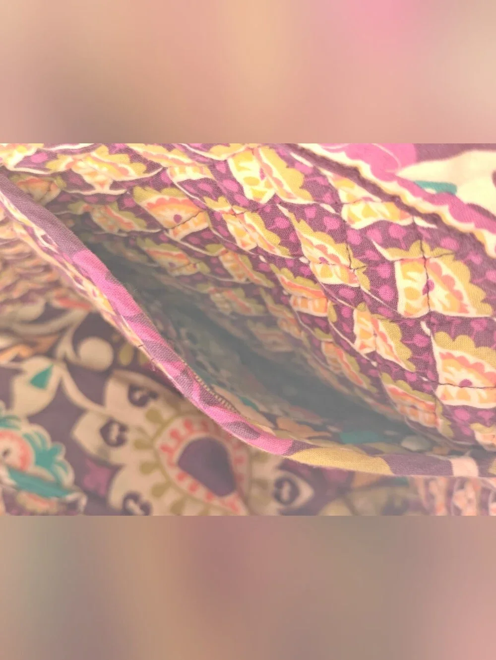 Quilted Cotton Tote Bag Vera Bradley Purple Paisley & floral Plum Crazy Pattern